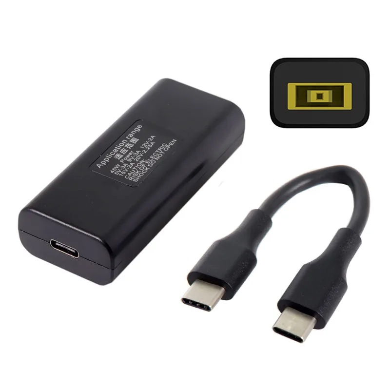

11.0*4.5mm Rectangle Jack Lenovo Input to USB-C Converter with Type-C Power Plug Charge Cable 45w for Macbook Laptop Phone
