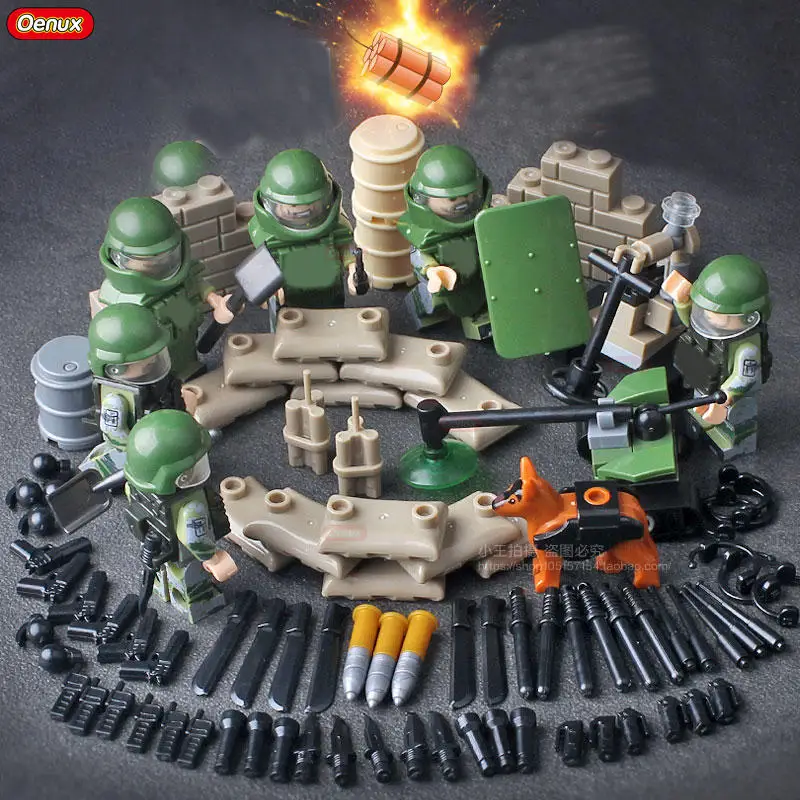 

Oenux New 6PCS Modern SWAT Bomb Squad Figures Building Block Set Military Armed Forces Brick Educational MOC Toy For Boys Gifts