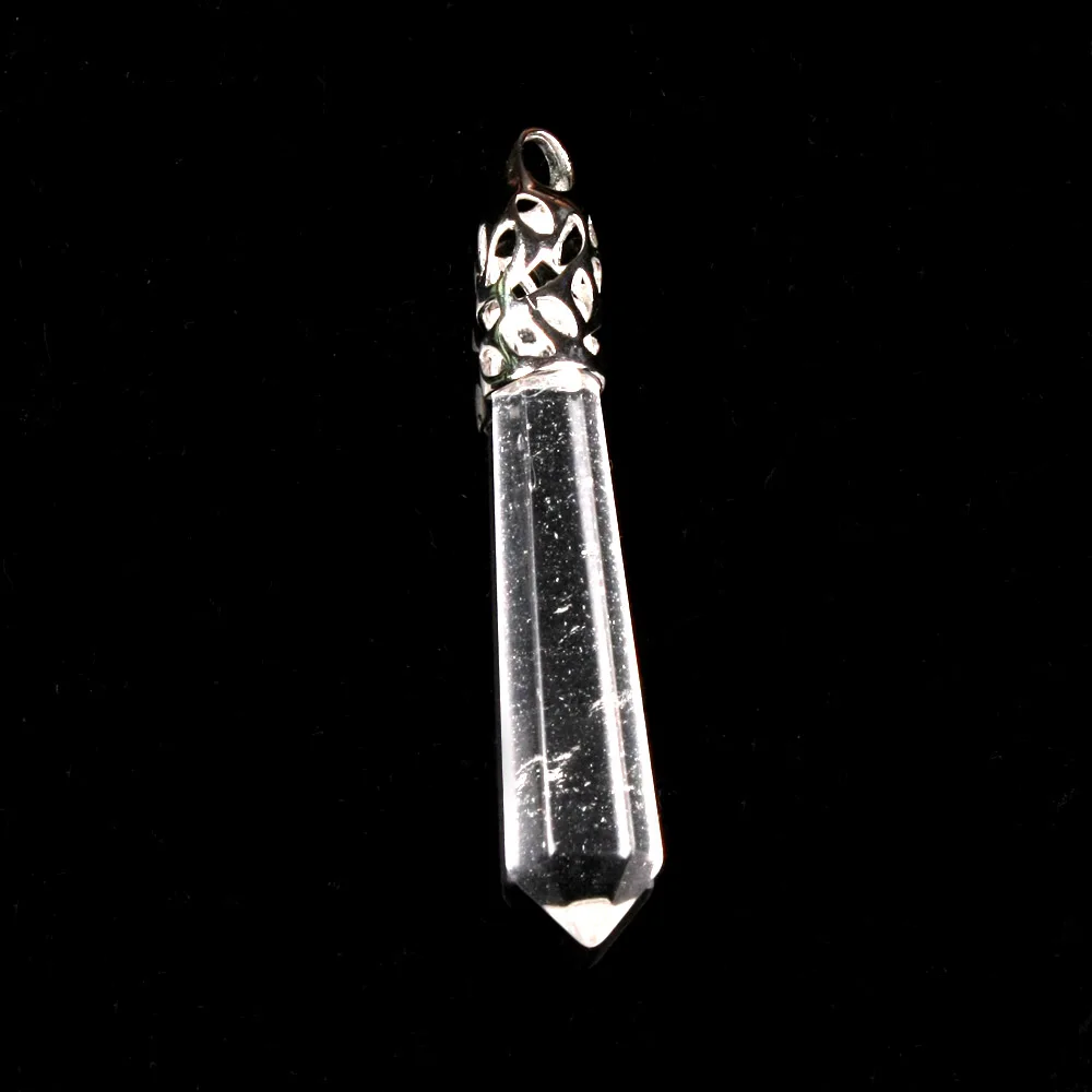 1 шт. красивый натуральный кристалл кварц драгоценный камень длинный Лабрадорит маятник спектролит подвески из лунного камня Ювелирные изделия подходит ожерелье - Окраска металла: Clear Crystal