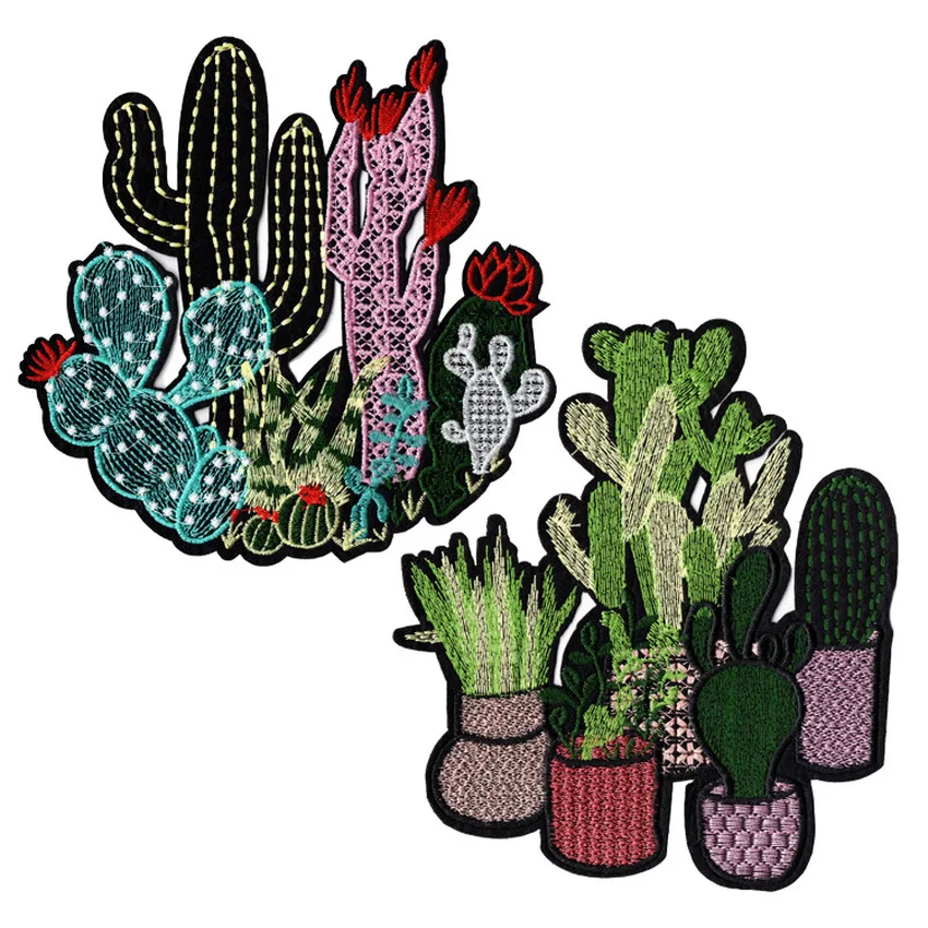 

New Floral Cactus Patches for Clothing Iron on Embroidered Sew Applique Cute Patch Fabric Badge Garment DIY Apparel Accessories