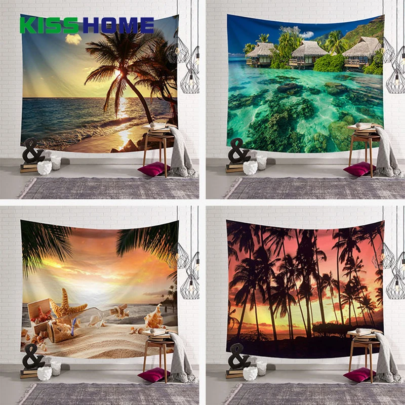 

Coconut Tree Art Wall Polyester Pattern Cloth Hanging Tapestry Home Decoration Wedding Party Bedspread Beach Towel Picnic Mat