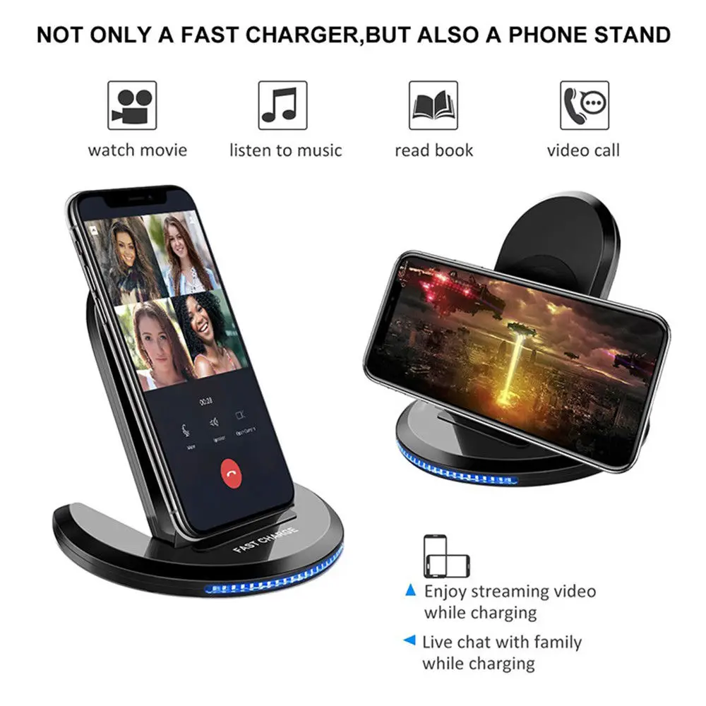 

10W Fast Wireless Charging Qi Wireless Charger Charging Pad Stand Dock 10W Fast Wireless Charging For Apple iPhoneSamsung Huawei