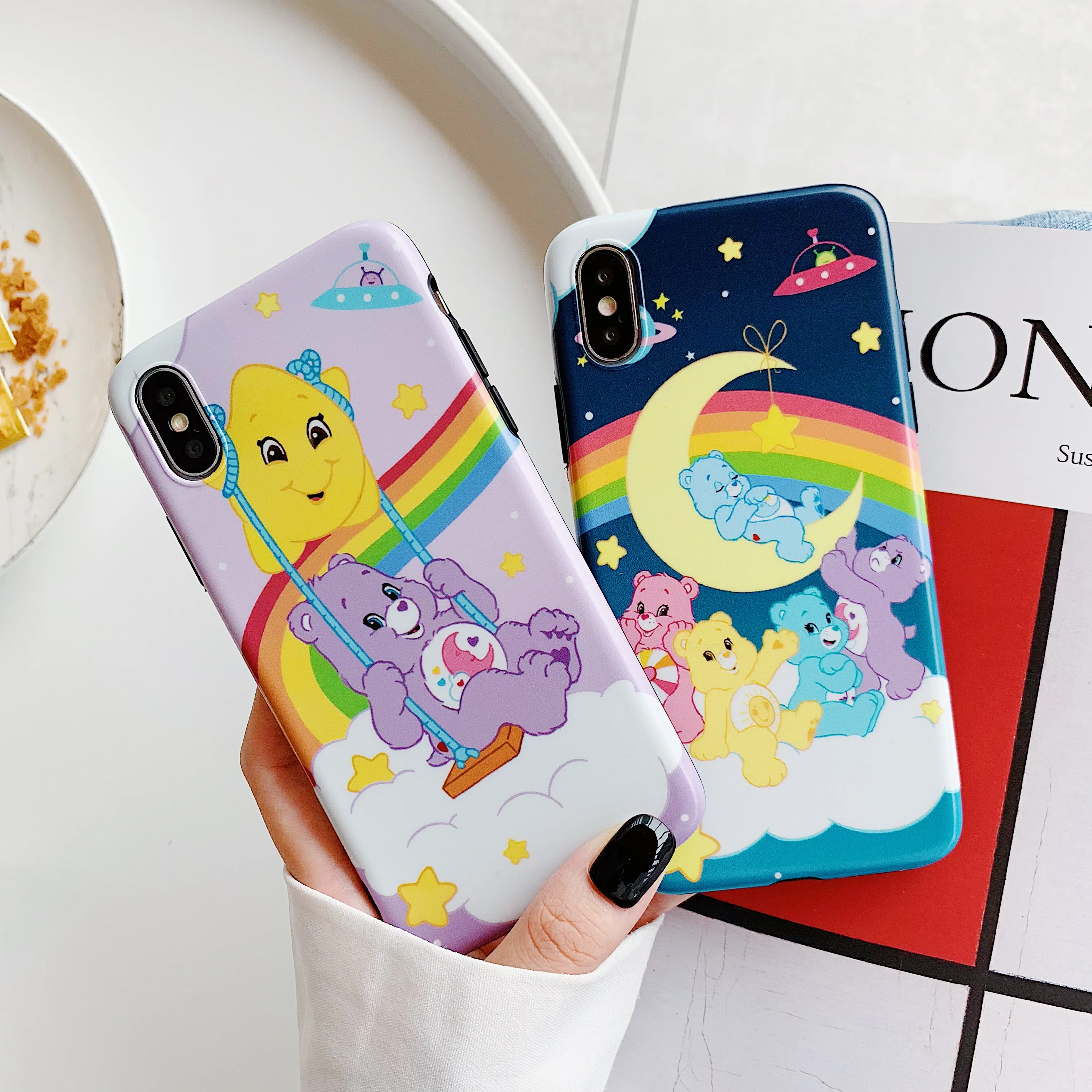 

Cute Care Bears Fashion rainbow Phone Case For iphone Xs MAX XR X 6 s 7 8 Plus Lovely Cartoon Astronaut Soft IMD Back Cover Case