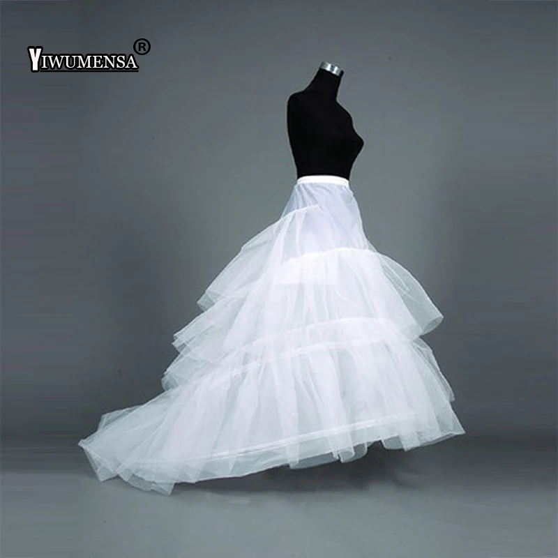 

High Quality Beige Mermaid Petticoat Train Crinoline Underskirt 3-Layers For Wedding Dresses Bridal Gowns 2018