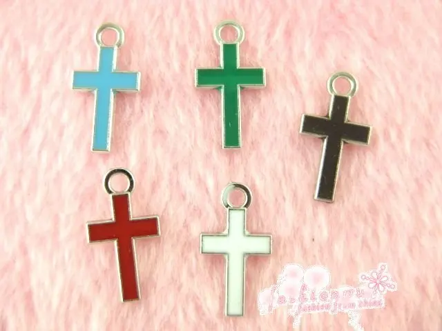 

300 Pcs Stylish Pretty Small Enamel Cross Alloy Charms 8mm*15mm (1186)