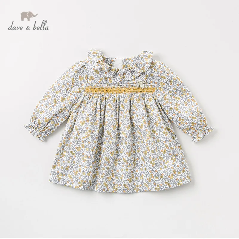 DBZ11139 dave bella/милое осеннее платье принцессы с цветочным рисунком и бантом для маленьких девочек; детское модное праздничное платье; одежда в стиле Лолиты для маленьких детей