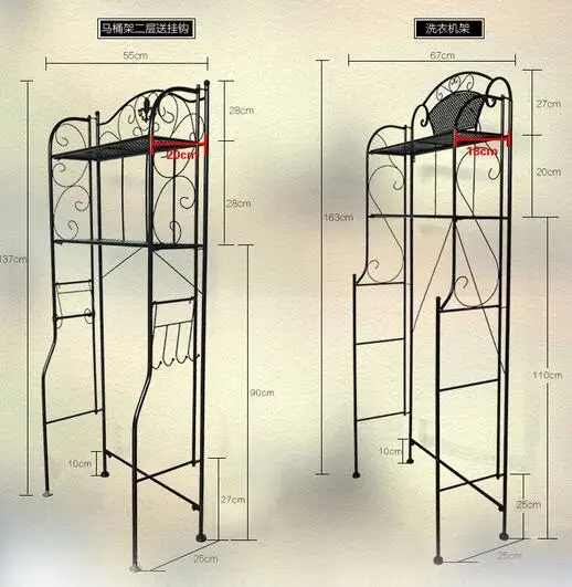 Железный художественный туалетный туалет получает стеллаж для хранения в ванной комнате стиральной машины