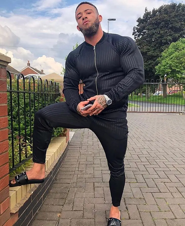 Men Sportswear Tracksuit Zip Up Jacket Sweatshirt+pant Running Jogger Leisure Fitness Gym Training Workout Outfit Set Sport Suit