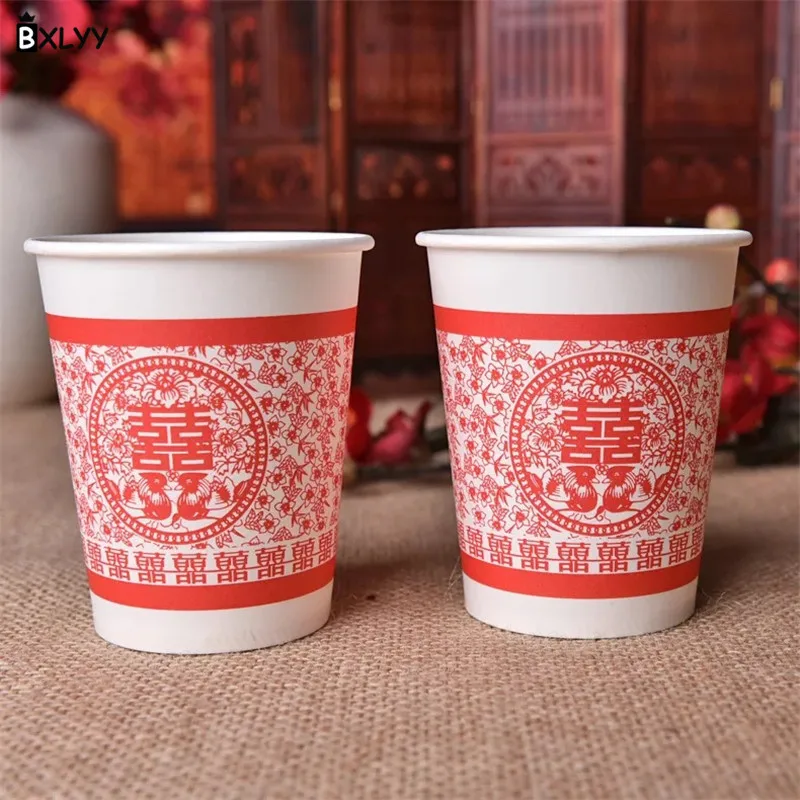 BXLYY 10 шт. китайский стиль Свадебные одноразовые бумажные стаканчики Свадебные украшения вечерние принадлежности для украшения дома аксессуары для воды Cup.7z - Цвет: 1