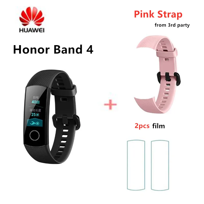 Оригинальные Смарт-часы huawei Honor Band 4, браслет Touchscree Amoled, цветной, 0,95 дюймов, Водонепроницаемый Фитнес-браслет, монитор сердечного ритма - Цвет: add pink strap