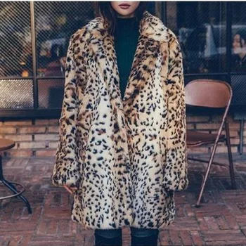 

S-6XL New Fashion Women Winter Clothes High Imitation Rabbit Fur Coat Leopard Print Faux fur Overcoat Women's Trench Coat