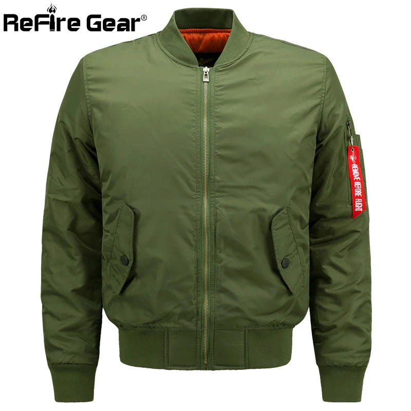 

ReFire Gear MA1 Men Military Style Padded Pilot Bomber Jacket Air Force Army Tactical Jacket Plus Size Casual Warm Winter Coat