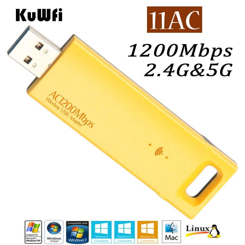 Kuwfi 802.11ac 1200 Мбит/с Беспроводной USB Адаптер 2.4 г/5 г Dual Band Внешний USB Телевизионные антенны Беспроводной домашней сети карты для рабочего