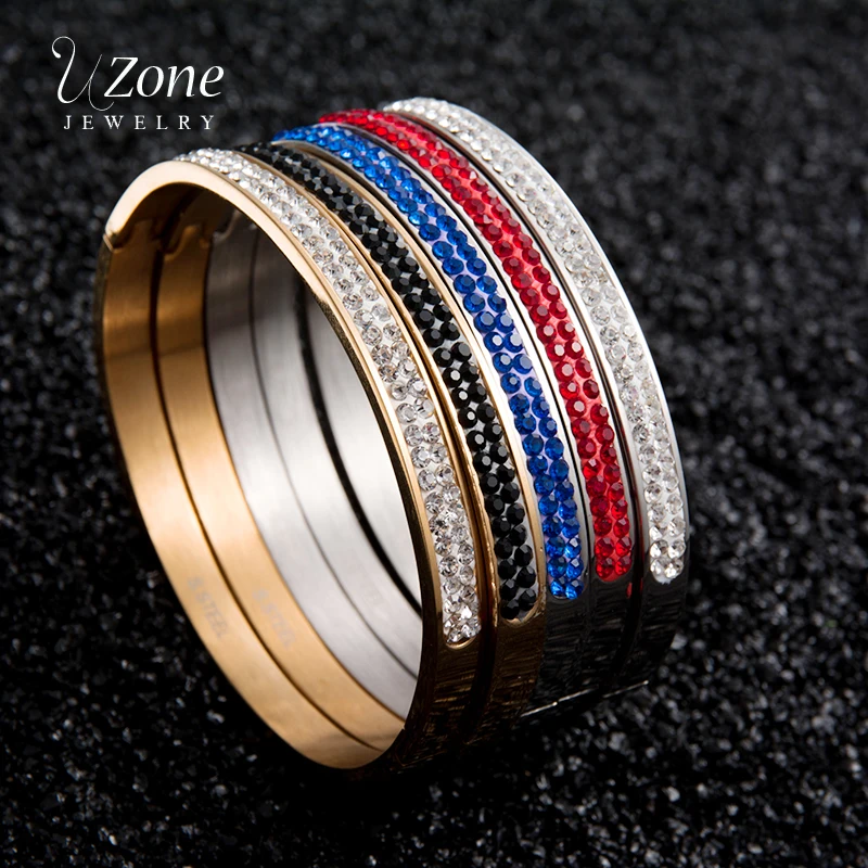 

UZone 4 Colors Charm Bracelet Rainbow Colorful Crystals Bangles Bracelet Titanium Steel Jewelry For Women Frauen Armband
