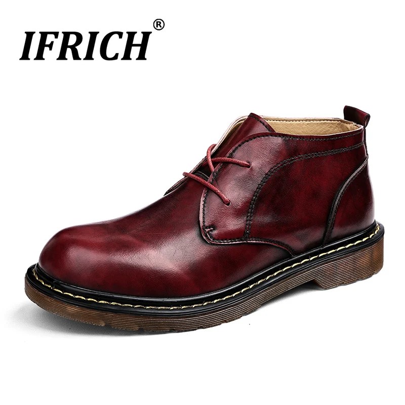 Split Leather Boots Men Ankle Men Red Fashionable Shoes Handmade Fashion Casual Men's Boots Stylish Male Martin Boots