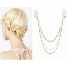 H: HYDE Мода Имитация Жемчуга Цветок прикрепление к волосам Брошь булавка манжета цепь для головы браслет ювелирные изделия волосы расчески головной убор украшения для волос