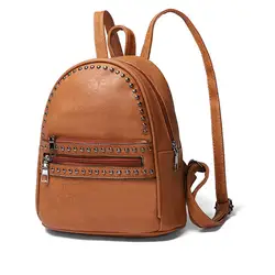 Модные женские рюкзаки с заклепками в стиле ретро, однотонные рюкзаки для путешествий, школьные простые рюкзаки из искусственной кожи