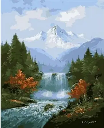 Mountain waterfall DIY drawing by numbers landscape painting on canvas hand painted coloring by numbers 40x50 framed