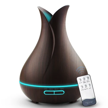 

400ml Aroma Essential Oil Diffuser Ultrasonic Air Humidifier with Wood Grain 7 Color Changing LED Lights for Office Home