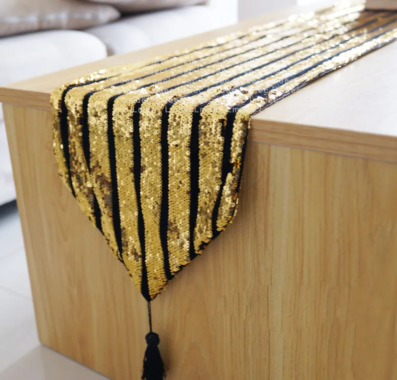 Luxury Sequin Strip Gold & Silver Runner Table Dinner Mat runner
