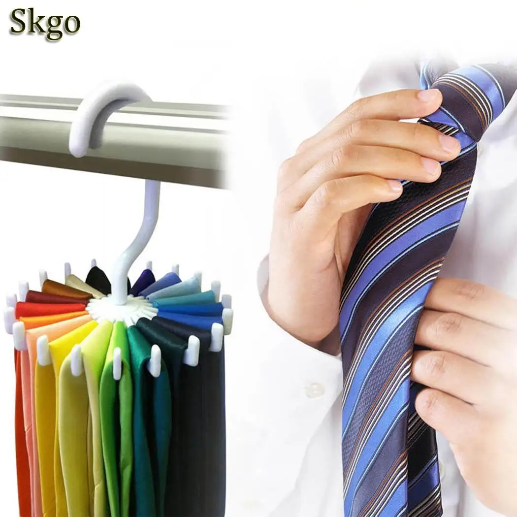 

360 Degree Rotating Twirl Tie Rack Adjustable Tie Belt Hanger Holder Hook Ties For Closet Organizer Storage