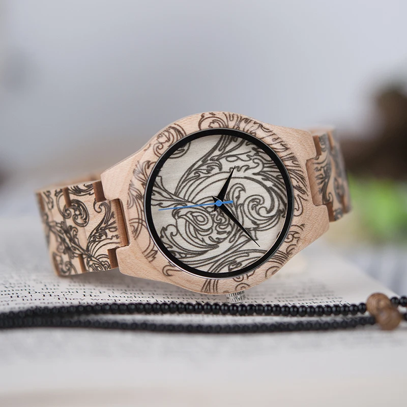BOBO BIRD L-O07 Tracery Watches Men with Blue Second Hand Wooden Strap Curren Male Quartz Watch Drop Shipping