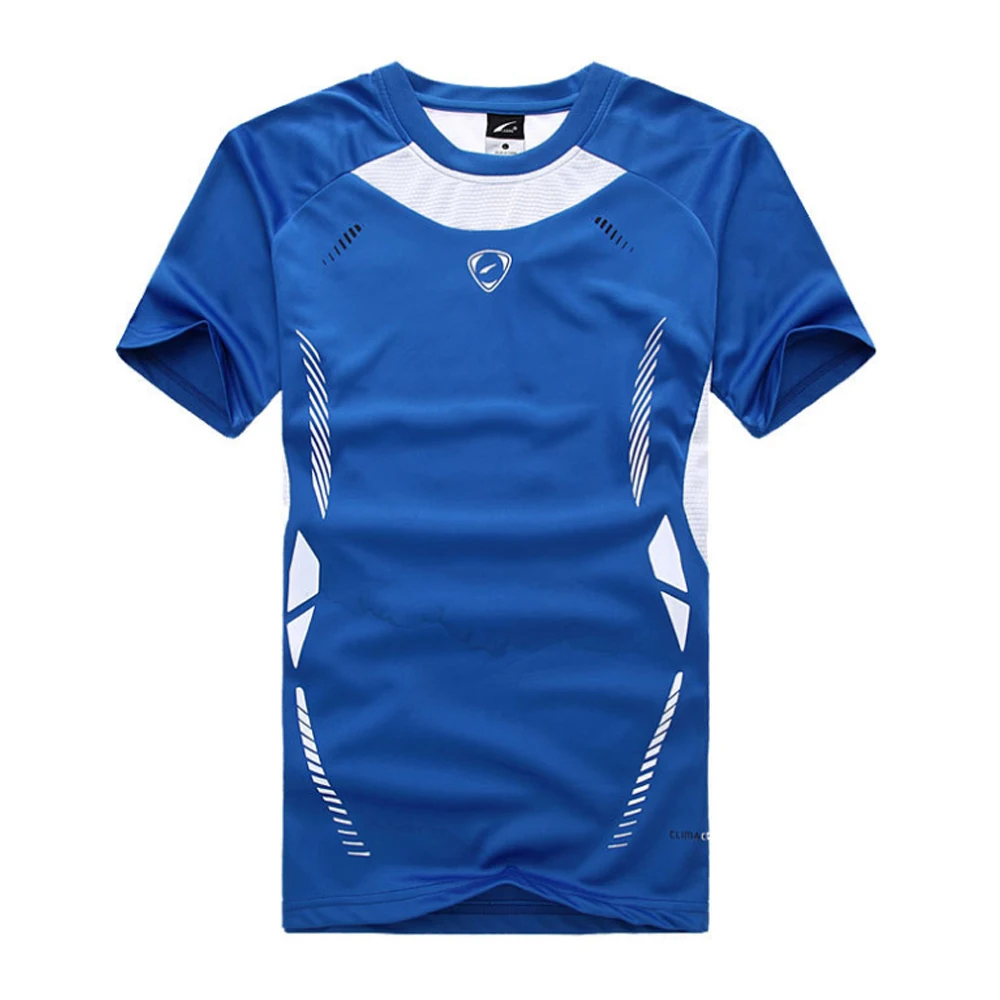 Быстросохнущая тренировочная футболка мужские с коротким рукавом Бег Фитнес Досуг Летний стиль впитывающий пот дышащая одежда - Цвет: Синий