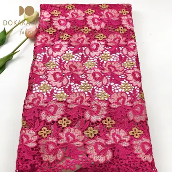 

Rose Red Water Soluble Cotton Lace Fabrics French African Flower Embroidered Laces With Stones For Evening Party Dress Sewing