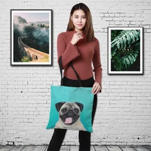 Bulldog печать женская сумка для покупок Женская Складная Сумочка сумки на плечо пляжная сумка льняная мягкая молния ручная сумка дорожная сумка