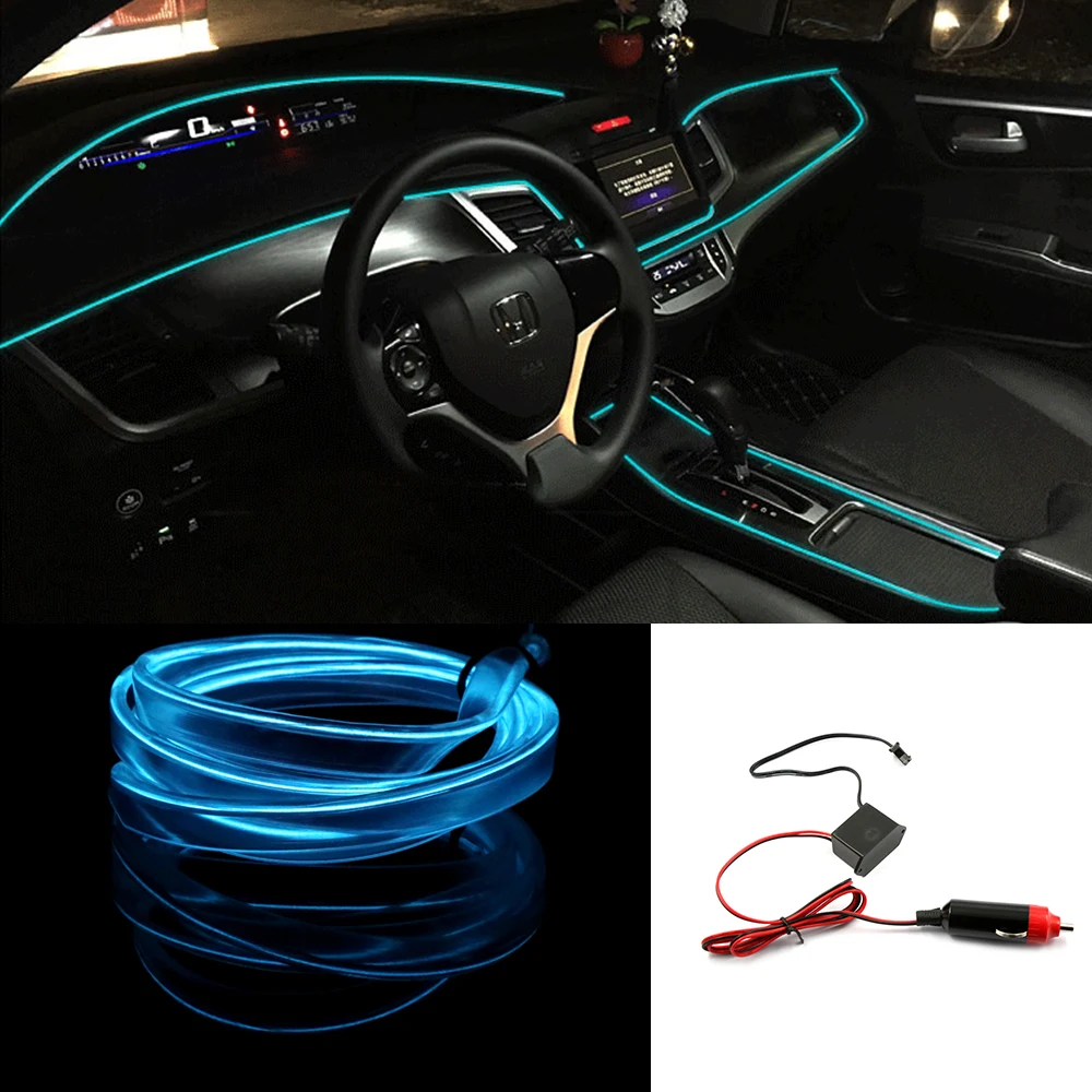 Hot 2m Auto Car Interior Led El Ice Blue Wire Rope Tube Line