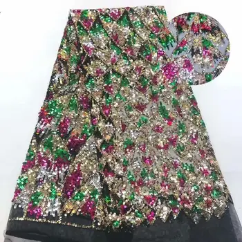 

2019 High Quality Gold Line Sequins Nigerian Lace Fabrics African French Net Lace Fabric Embroidered Tulle Mesh Lace Fabric