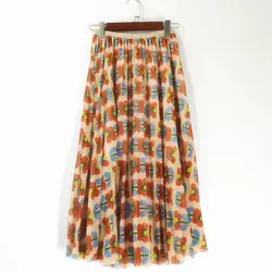 2019 новые летние женские с высокой талией плиссированные юбки корейский стиль цветочный принт сетка трапециевидная Тюлевая юбка