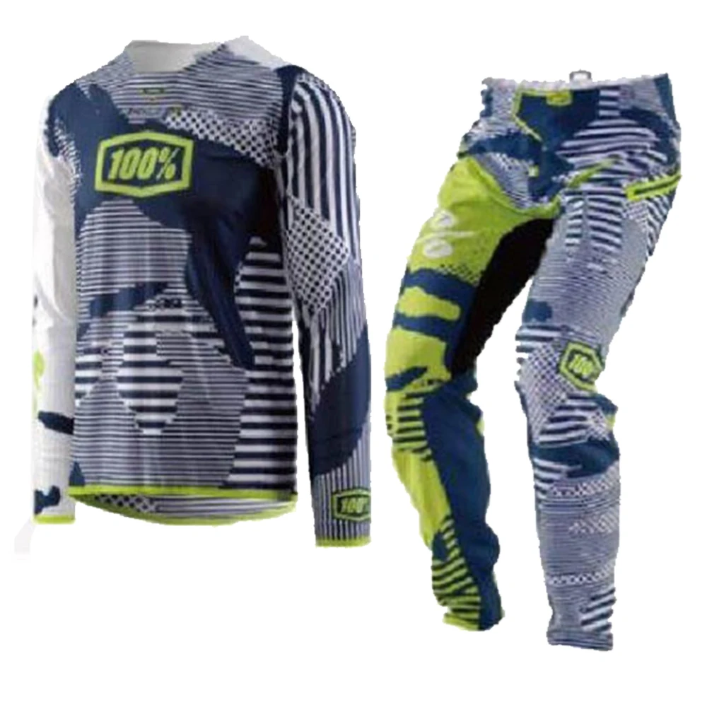 

RACE 100% Mx Jersey Pant Combo Motocross Dirt Bike OffRoad Racing Riding Blue Gear Set