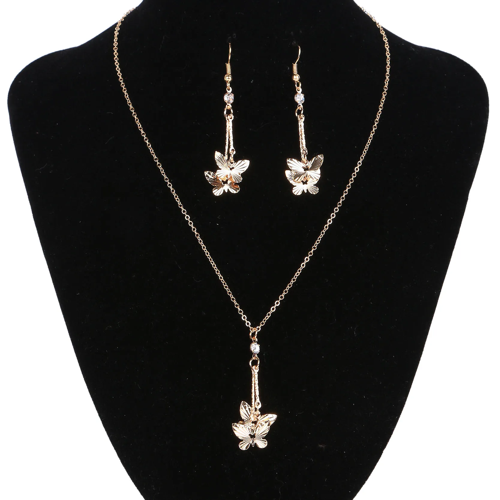2017 New Fashion Rose Gold color Jewelry Sets Crystal Butterfly Drop