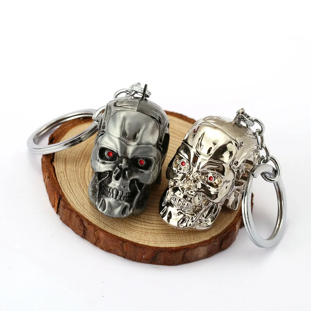 Llavero terminador de película personalizado 3D calavera forma de cabeza 2 colores coche llavero anillo hombres regalo Chaveiro Porte Clef llaveros Llavero terminador de película personalizado 3D calavera forma de cabeza 2 colores coche llavero anillo hombres regalo Chaveiro Porte Clef llaveros