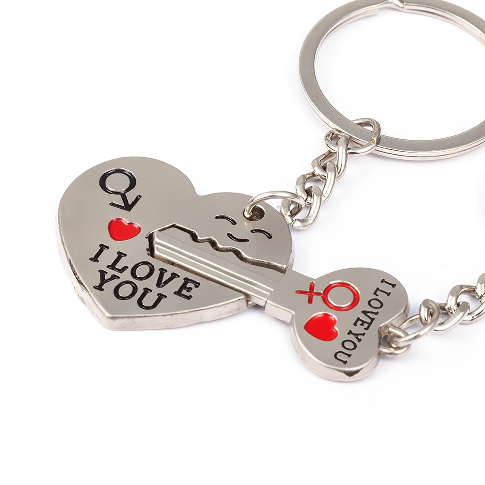 2pcs/set Couple Key Chains I LOVE YOU Heart Key Keychain Lovers