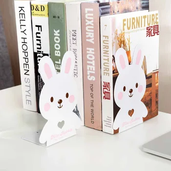 

2Pcs Rabbit Bookends Book Shelf Holder Magzine Books Storage Rack Shlves Display Home Office Bookshelf Desktop Organizer Iron