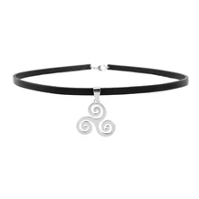 Keltic criple, helix, larburu, Triskel Веревка Линия чокер для женщин натуральная кожа Веревка черный воротник нержавеющая сталь ожерелья с застежкой