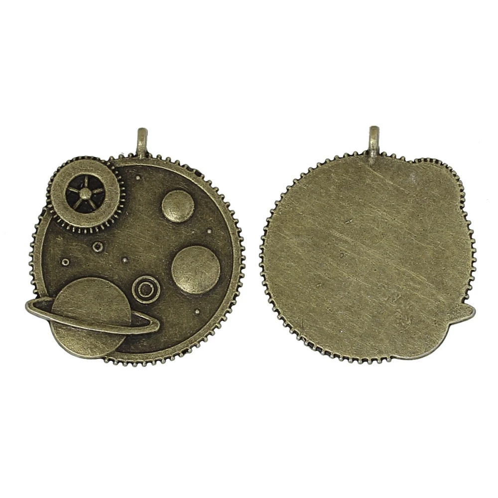 

DoreenBeads Zinc Based Alloy Steampunk Pendants Round Antique Bronze Gear Planet Carved 4cm(1 5/8") x 3.6cm(1 3/8"), 5 PCs