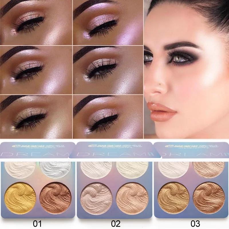 

CmaaDu Pigment Shimmer Highlighter 4 Colors Makeup Palette Waterproof Shining Face Powder Cosmetics Bronzer Women Maquiagem