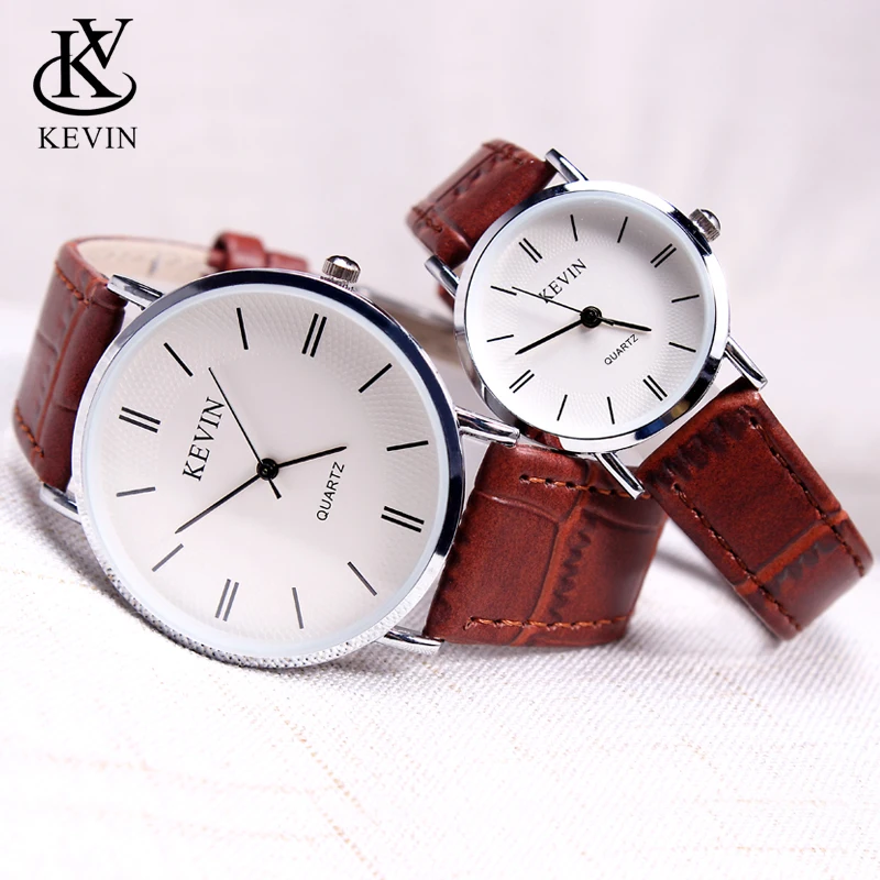 KEVIN KV Мода Cpuple часы кожа для мужчин для женщин часы студентов подарок простой кварцевые наручные часы для девочек и мальчиков дропшиппинг - Цвет: Коричневый