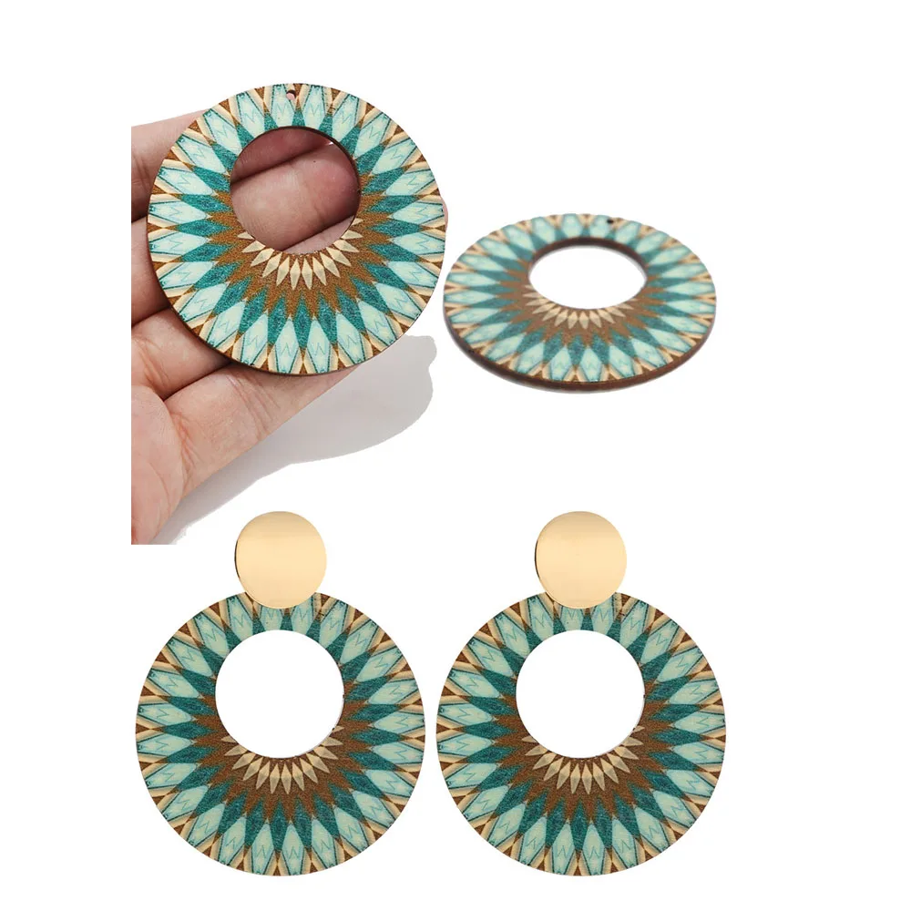 

8pc Bohemian Handmade Wood Wooden Earing for Women Jewelry Flower Print Drop Dangle Earing Long Big Earrings Jewelry Accessories