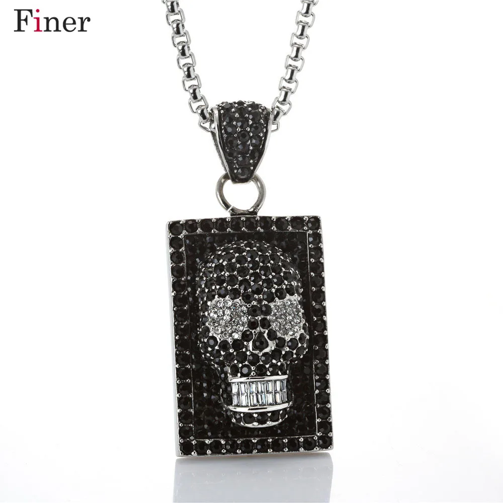 

Tattoo Long Chain Square Skull Pendant Necklace 316L Stainless Steel Necklace Charm Men Cool Punk Rock Jewelry