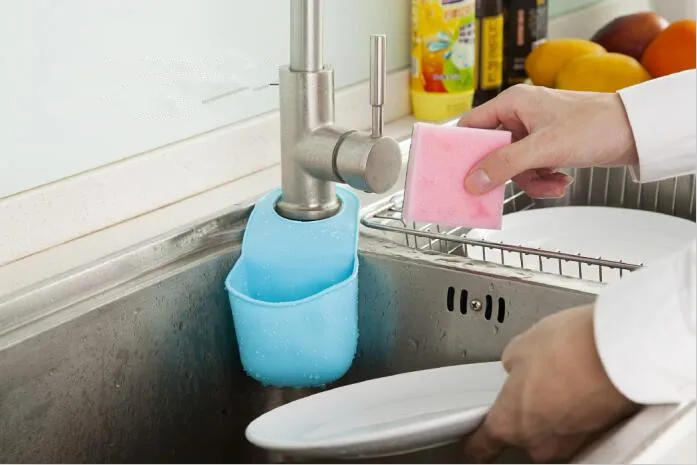 1PC Kitchen Bathroom Sink Hanging Storage Bag Rack Holder Soap Dish Organizer Box Sink Snap Storage Sponge Container OK 0234