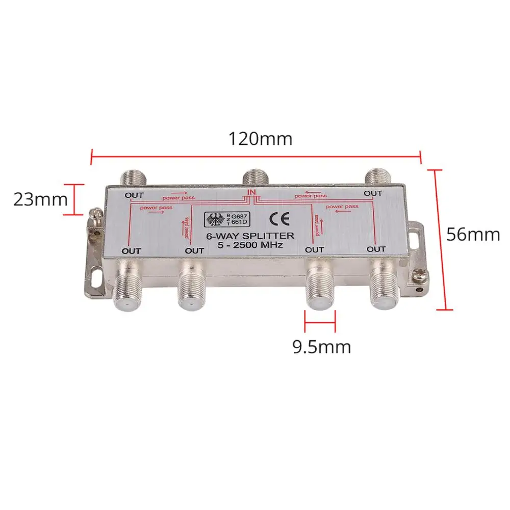6 способ коаксиальный кабельный сплиттер цифрового ТВ Антенна спутниковый широкополосный сигнальный разъем двунаправленный MoCA 5-2500 МГц спутниковый приемник