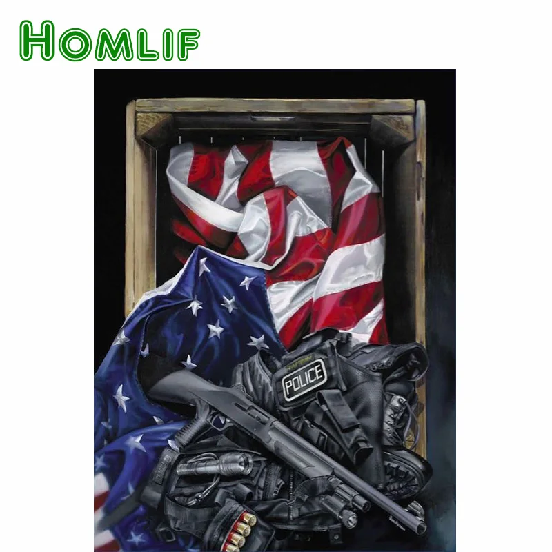 

HOMLIF Full Square/Round DIY Diamond Embroidery Military uniform 5D Diamond Painting Rhinestone Mosaic Home Decor Wall Stickers