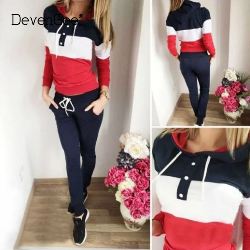 

DevenGee Autumn Tracksuit Women Two Piece Clothing Set Winter Sweatshirt Pant Jogger Outfit Female Sporting 2 Piece Track Suit