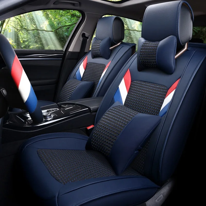 2017 fashion pu leather ice silk universal car seat cover set for