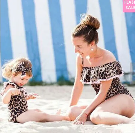 

2018 Sexy Leopard Mommy and Me Swimsuit Mother and Daughter Matching Swimwear