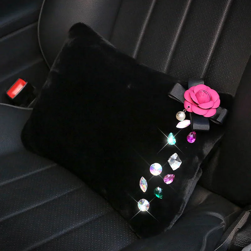 Camellia-Flower-Plush-Fur-Car-Headrest-Neck-Pillows-Colorful-Diamond-Crystal-Car-Waist-Support-Pillows-Interior-Car-Accessories-3